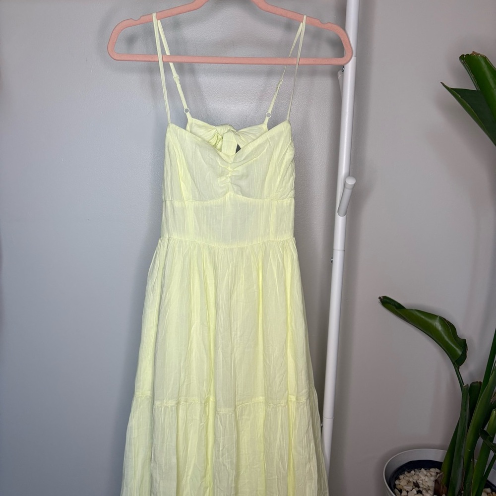 NWT AE Floral Mix Short-Sleeve Wrap Dress Butter Neon Yellow - Picture 2 of 9